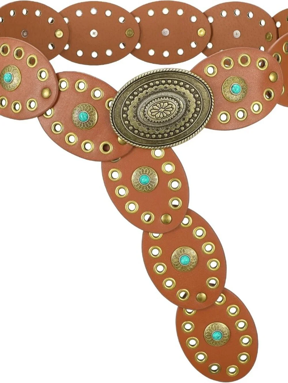 Western Belts for Women Wide Cowgirl Disc Belt with Turquoise Boho Concho Leathe